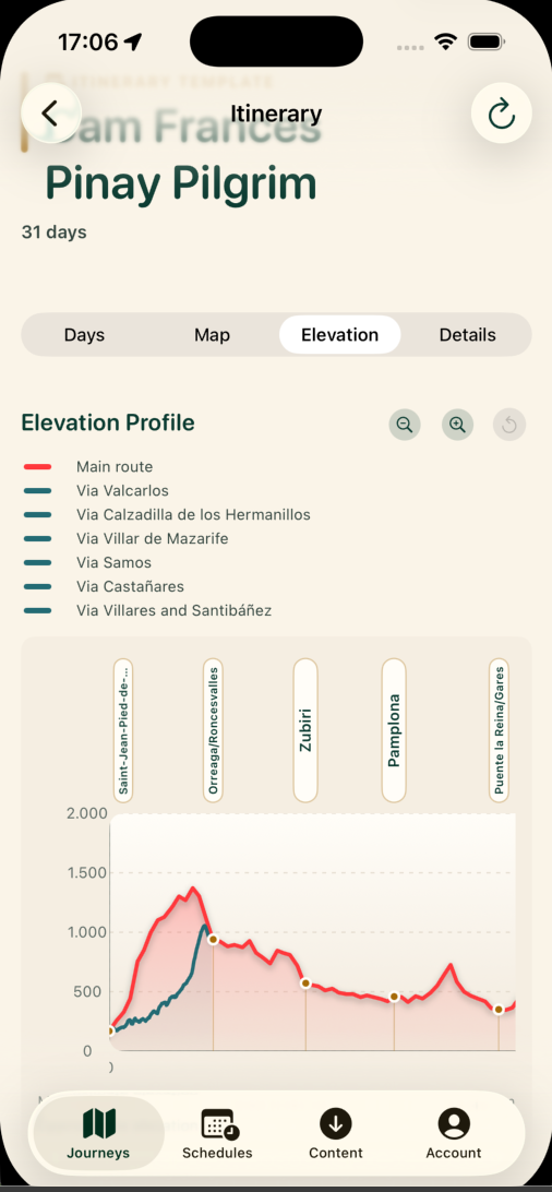 LST Camino Planner elevation profile screen